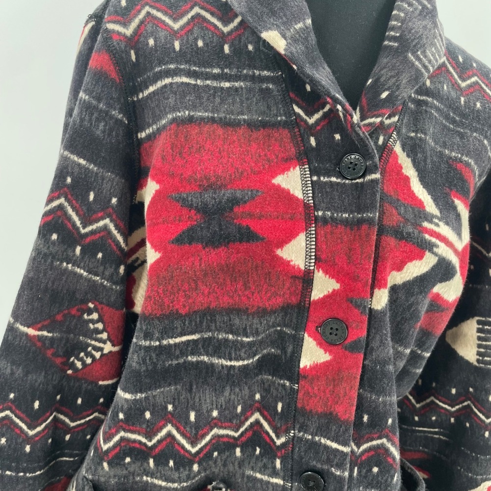 Tribal Print Button-Front Cardigan Sweater - Black & Red - Picture 4 of 15